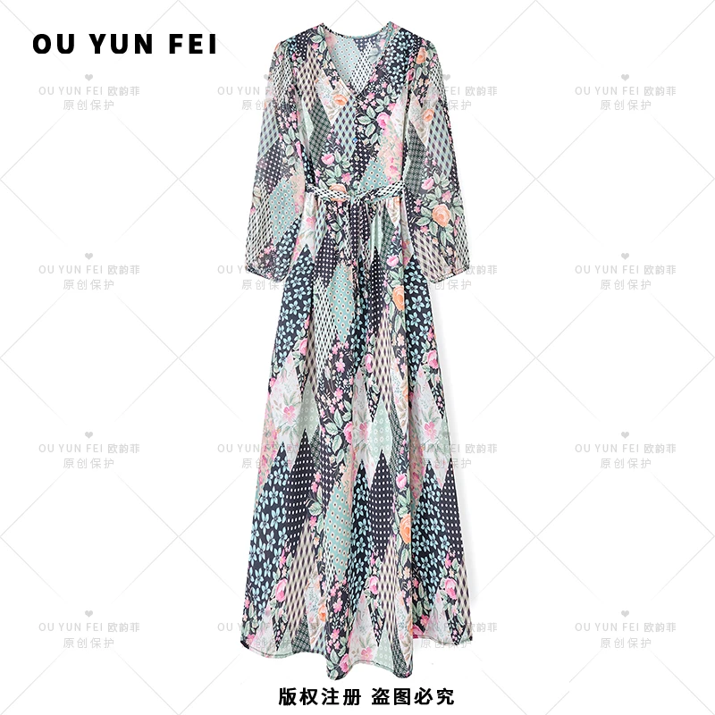 高级感连衣裙女新款气质显瘦穿搭时尚洋气印花长裙HY1085