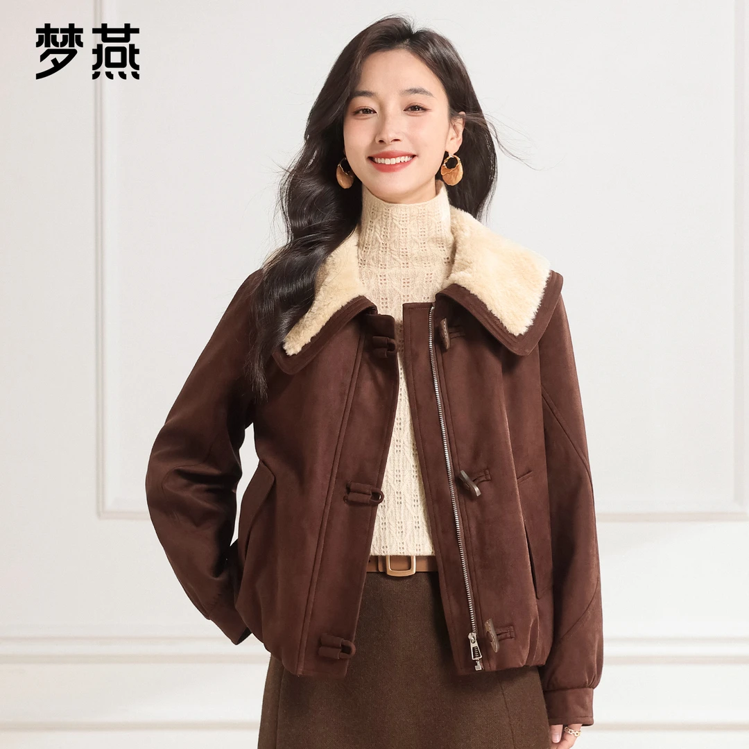 梦燕秋冬女舒适御寒保暖易打理H版型大翻领时尚百搭外套CM13B5012