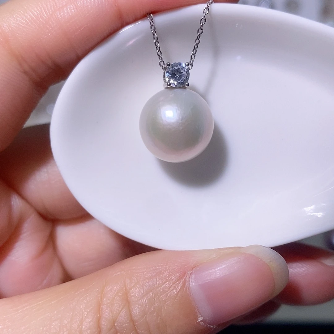 淡水珍珠吊坠(赠链)银S925镶嵌尺寸12/13毫米