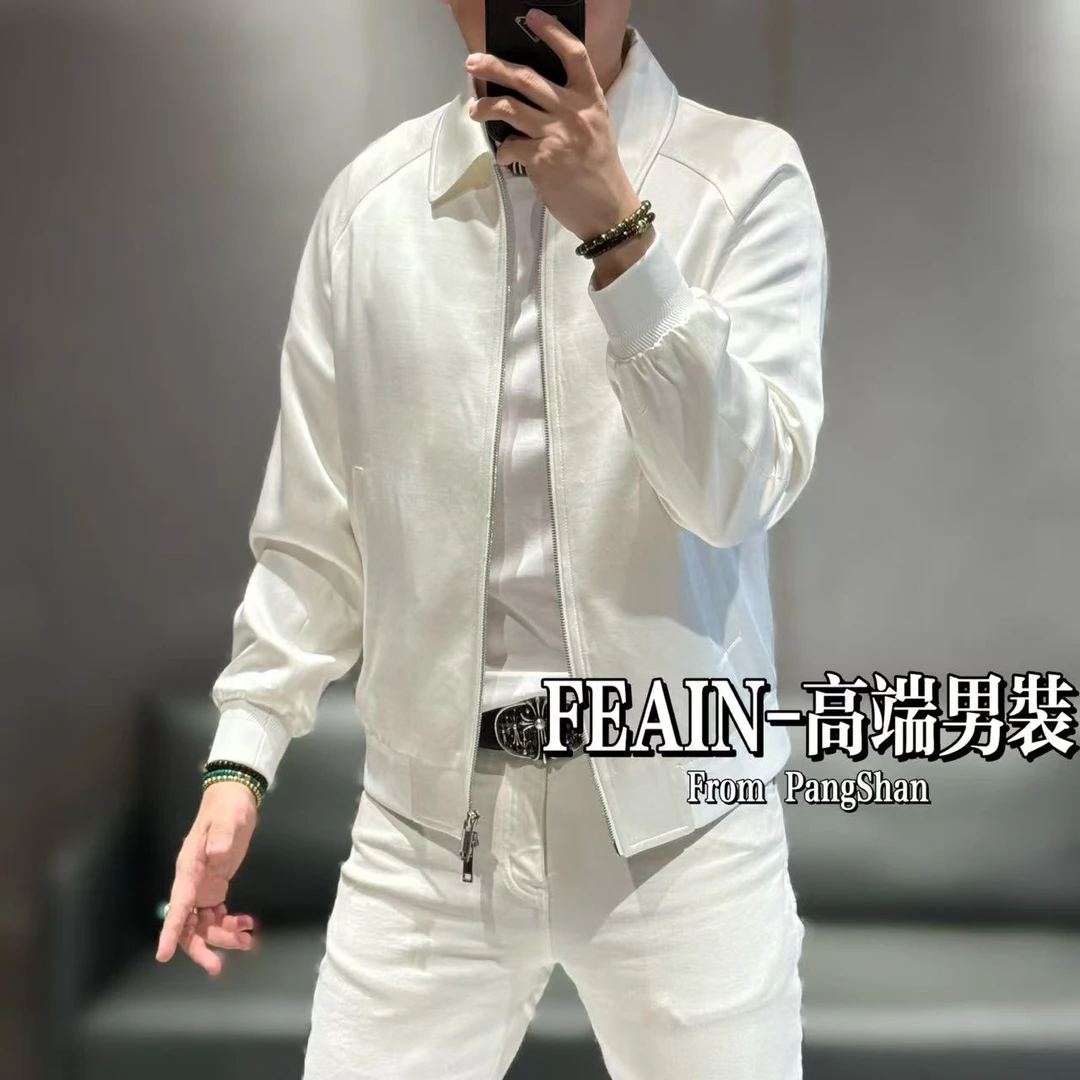 高端男士醋酸亚麻莱塞尔春款擦肩袖设计拉链夹克1015