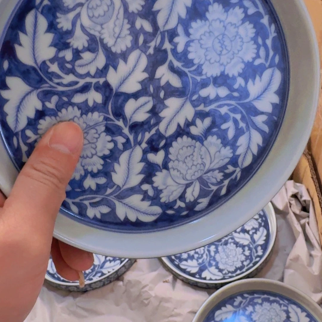 瓷片青花国色天香大壶乘微瑕