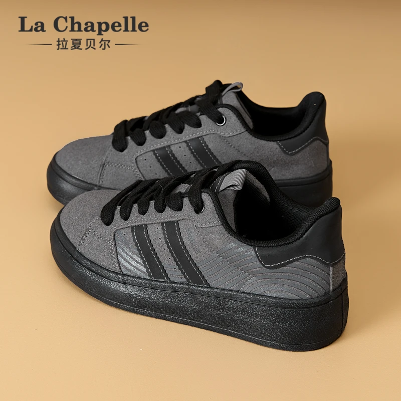 拉夏贝尔官方复古百搭时尚厚底小众低帮透气板鞋运动鞋2025早春款