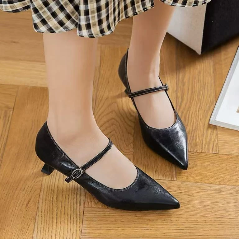 C6115  黑色  时尚舒适猫跟2025新款百搭气质玛丽珍女单鞋