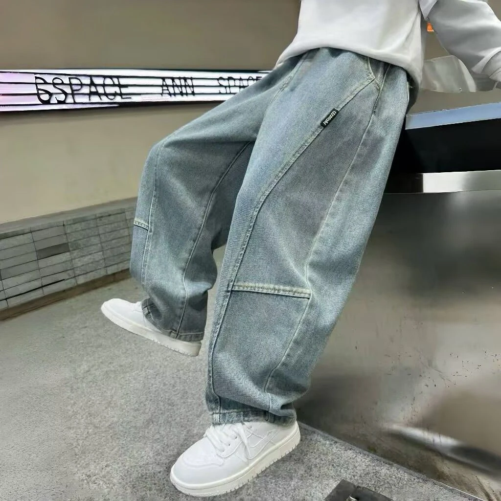 男童复古牛仔裤秋款2025新款痞帅中大童炸街弯刀裤儿童春秋裤子潮