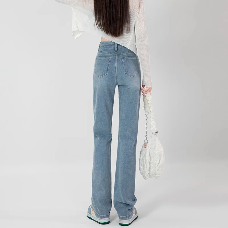 浅蓝色直筒牛仔裤女小个子高腰显瘦宽松春季2025年新款窄版阔腿裤