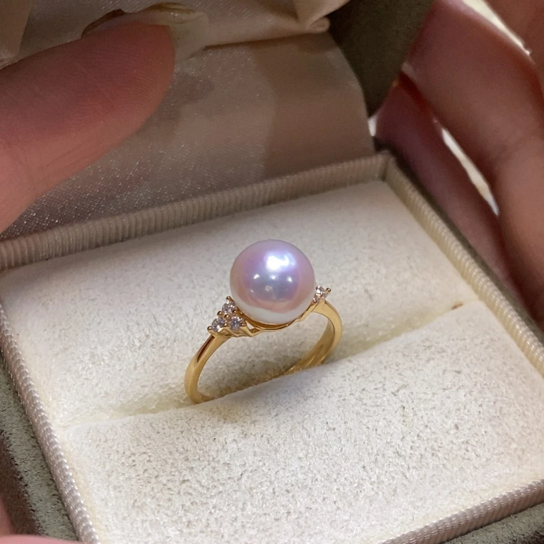 淡水珍珠戒指银S925镀金镶嵌微瑕