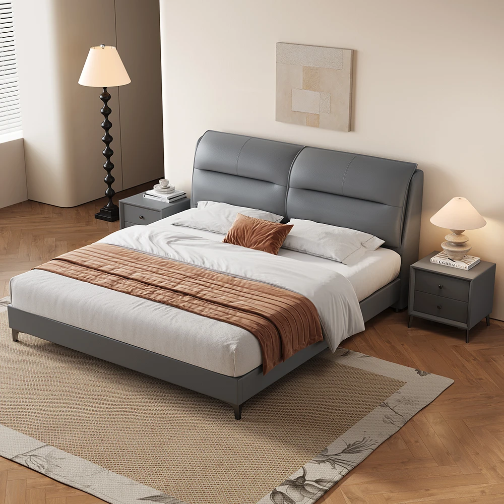 【灰韵靠背】顶好麦品质家具主卧双人床1.8米大床婚床家用卧室