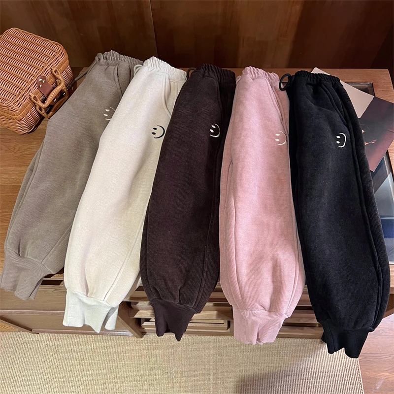 现货【多色笑脸卫裤】4589女童休闲冬款加厚束脚萝卜卫裤冬季