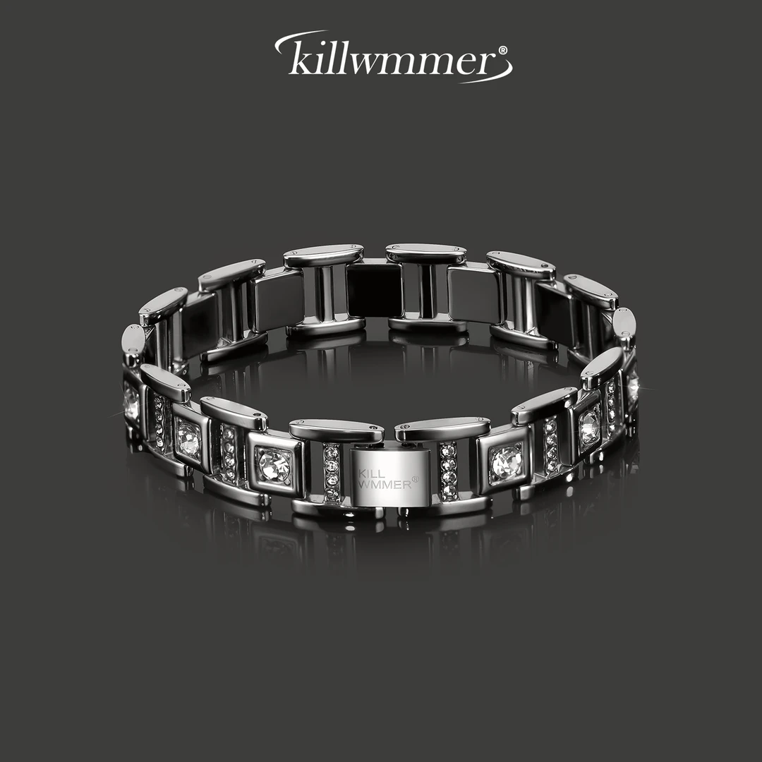 钛钢手链 明星同款时尚男士手链男简约镶钻不掉色古巴链痞帅手链