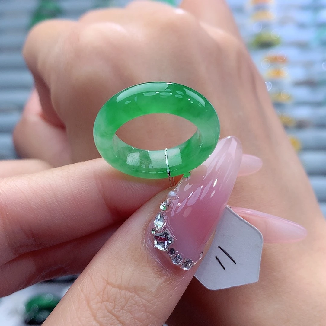 翡翠戒指未镶嵌青*.10-11号