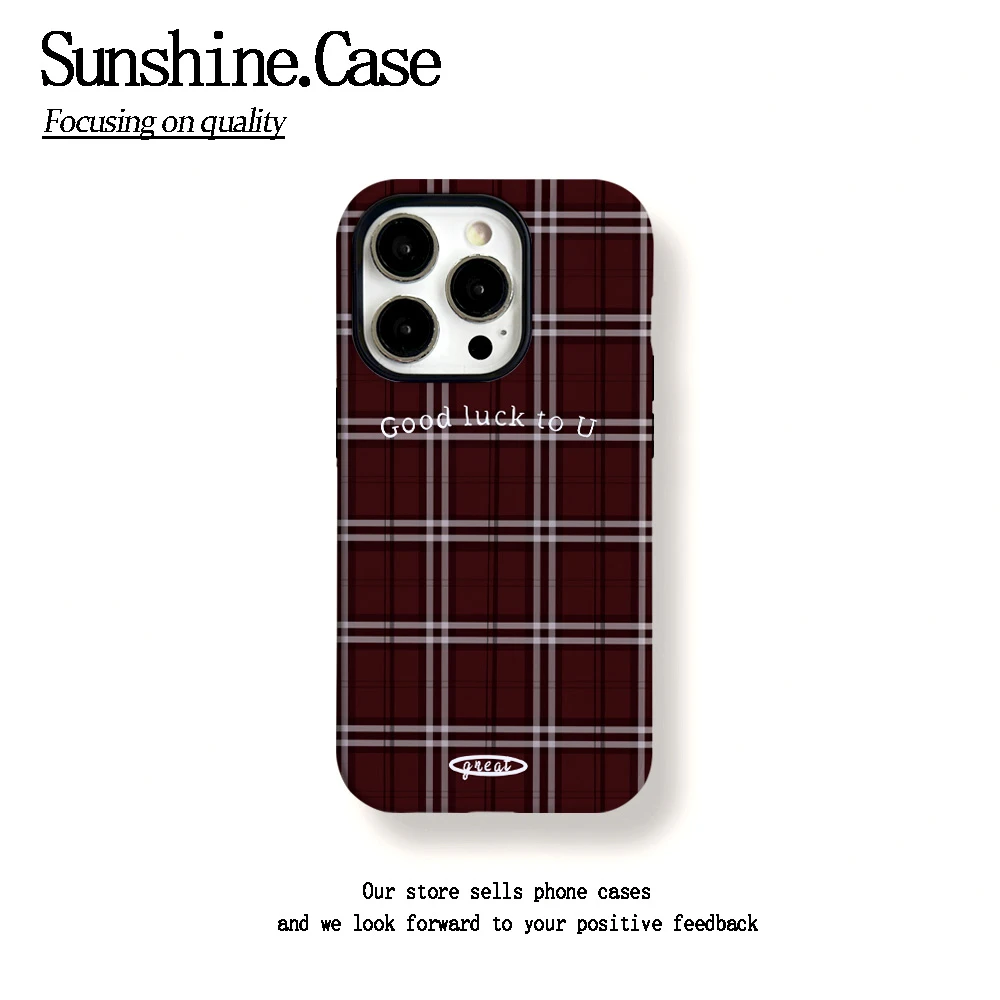 菲林二合一适用苹果华为vivo小米oppo手机壳深色格子16PRO/15