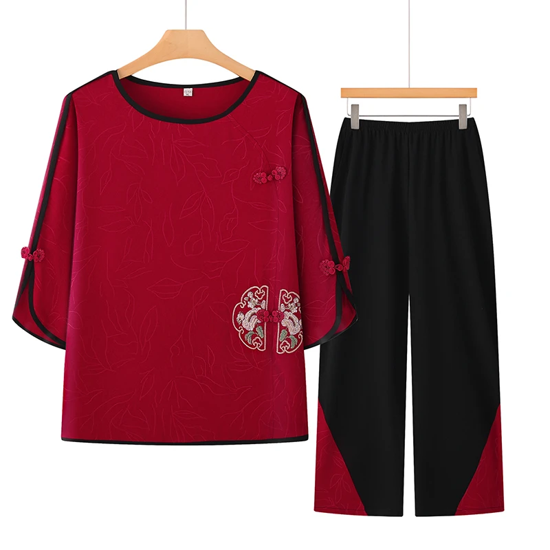 新款中老年人妈妈夏装套装奶奶装夏季两件套老人夏天衬衫唐装衣服