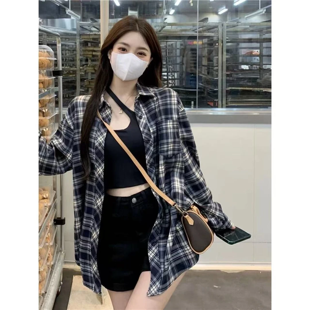 春秋格子衬衫女宽松慵懒风女装上衣2025早春新款衬衣复古格纹外套