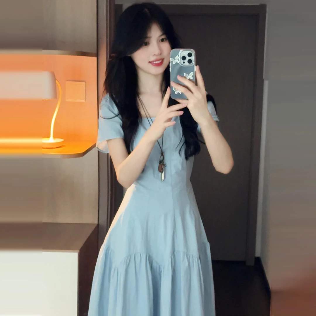 女生韩系ins衣服小裙子气质连衣裙夏季2025新款掐腰长裙洋气衣服