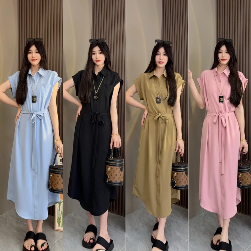 法式气质Polo领连衣裙女休闲轻奢新款收腰显瘦气质中长款裙子