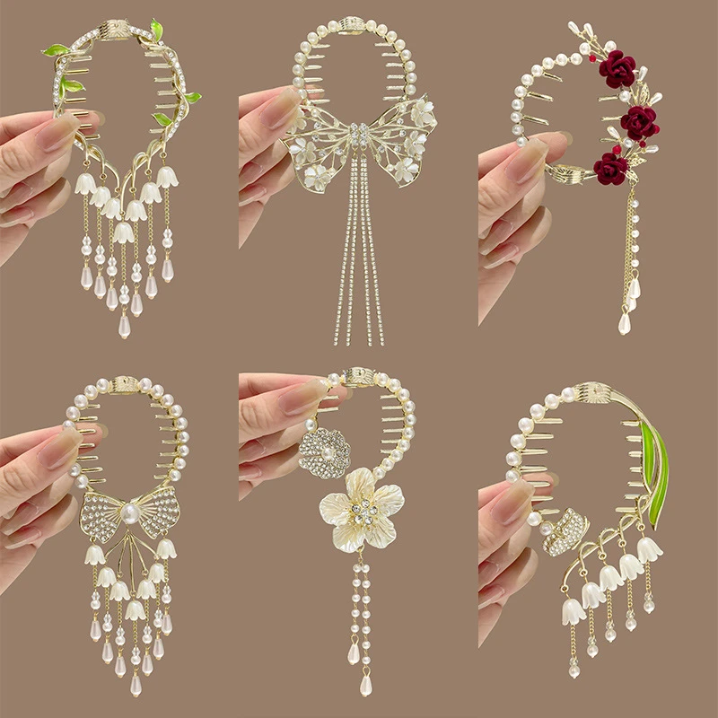 丸子头盘发器气质马尾扣古风铃兰花流苏发夹抓夹女半扎优雅发卡