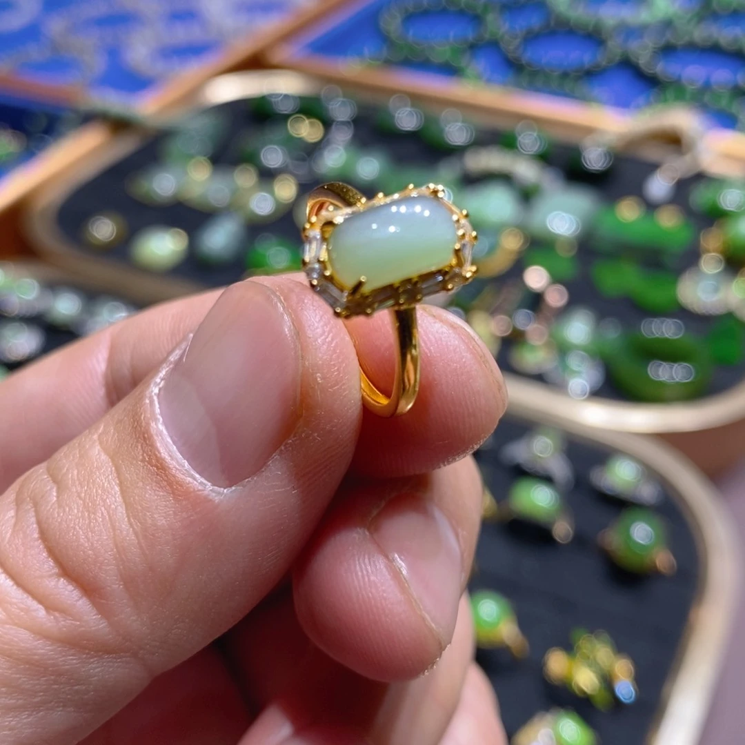 和田玉（碧玉）戒指银S925镶嵌