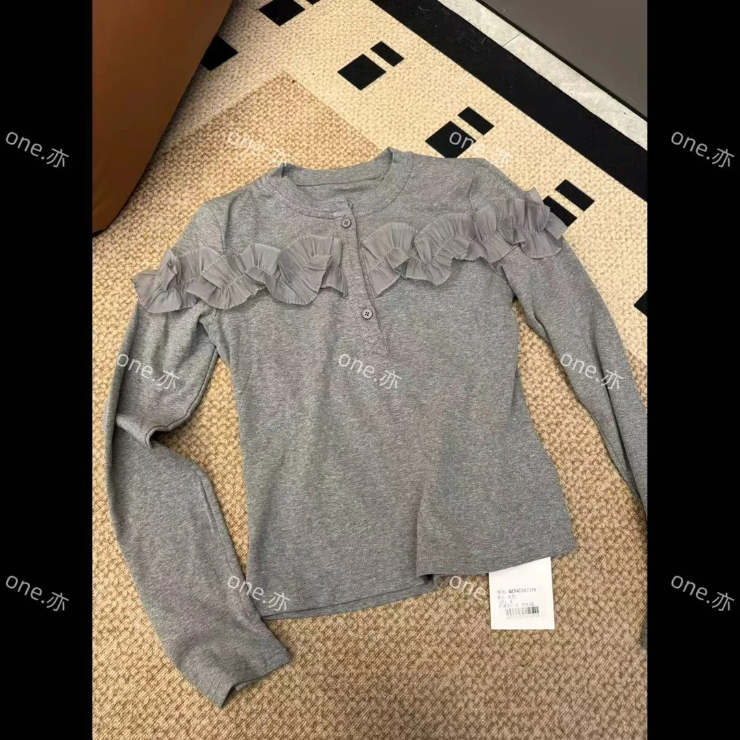 【一个亦】花边纽扣上衣YEE/7339
