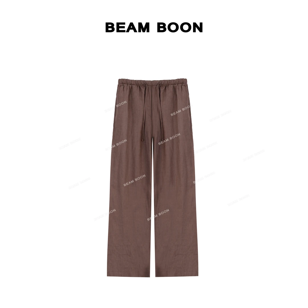 Beam Boon【小禾麻裤】空气轻纱100%汉麻透气舒适显瘦松紧腰直筒裤