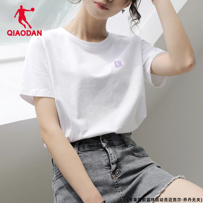 QIAODAN/乔丹短袖T恤女款夏季新款2025休闲正品白色上衣运动短袖