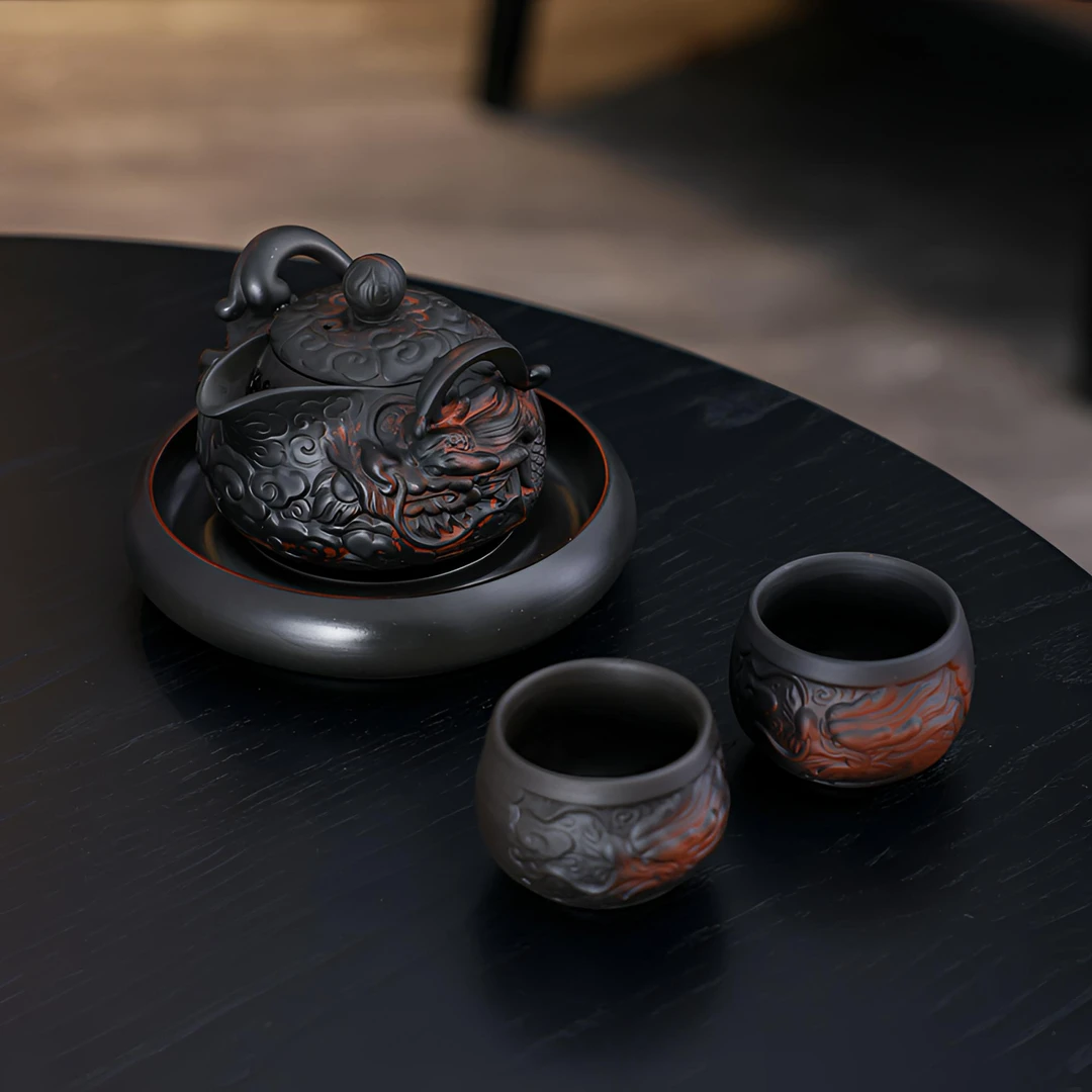 【四件套】紫陶手抓壶+2个杯子+1个舍得壶承复古家用全手工创意