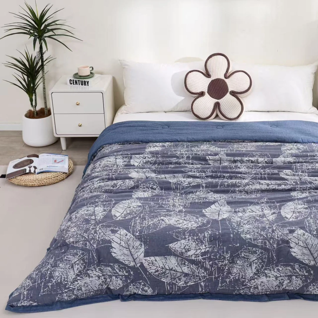 金織（叶满天 蓝色） 200x230 纯棉全棉 高端驼绒 双层纱双人被子