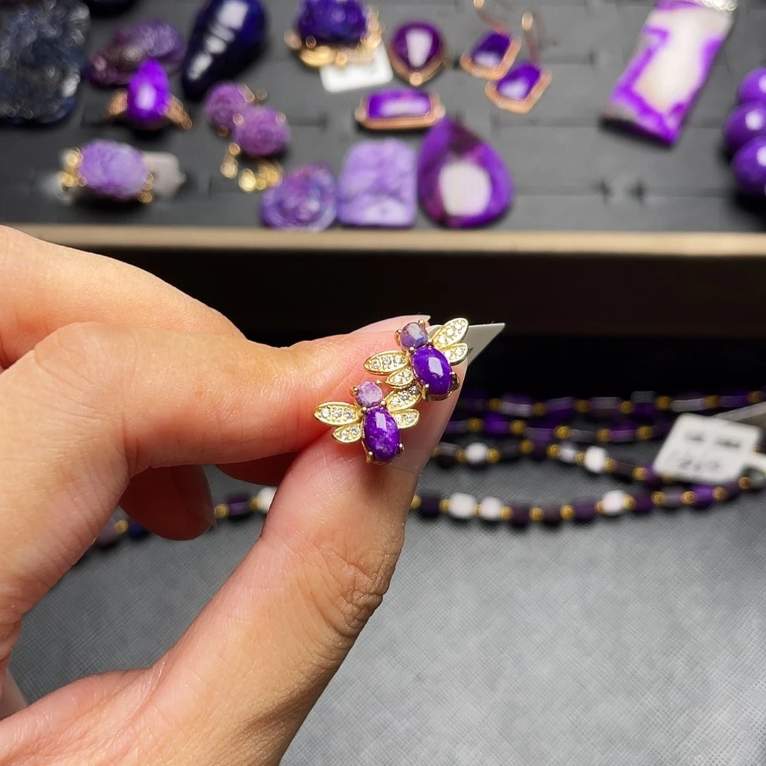 银S925镶嵌苏纪石（舒俱来）耳环