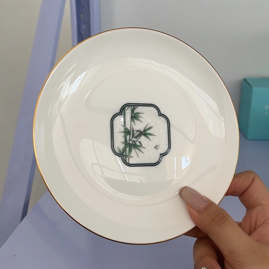 瓷片碧玉青竹6寸碟