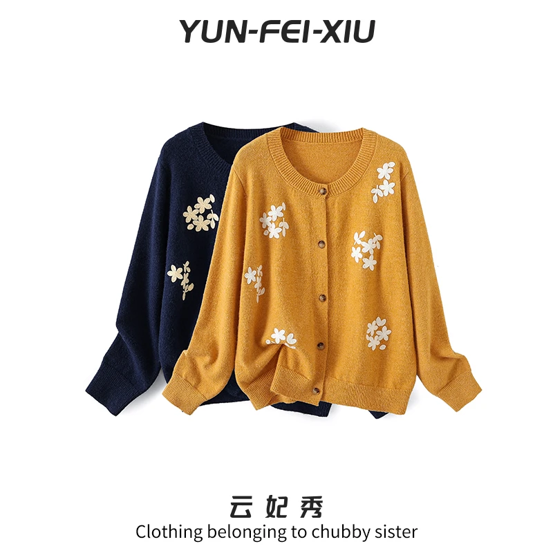 云妃秀大码女装针织衫时尚休闲胖妹妹气质显瘦宽松日常上衣秋3643