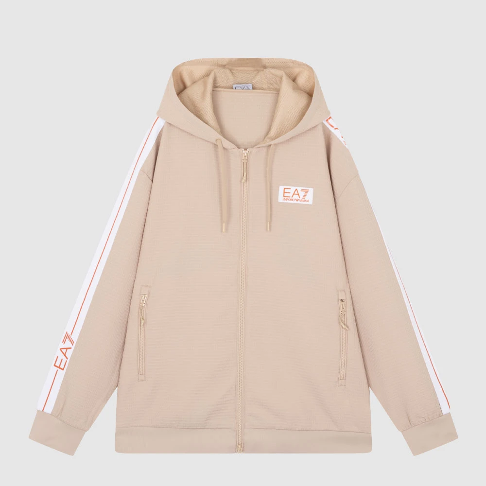 EA7新品logo绣标拉链抽绳口袋男连帽开衫连帽卫衣3RPM67PN6ZZ1722
