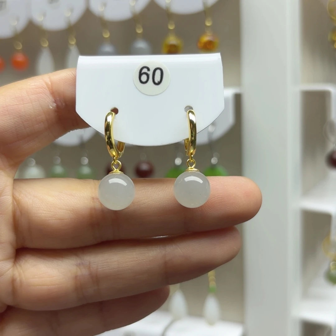 和田玉银S925镶嵌耳饰