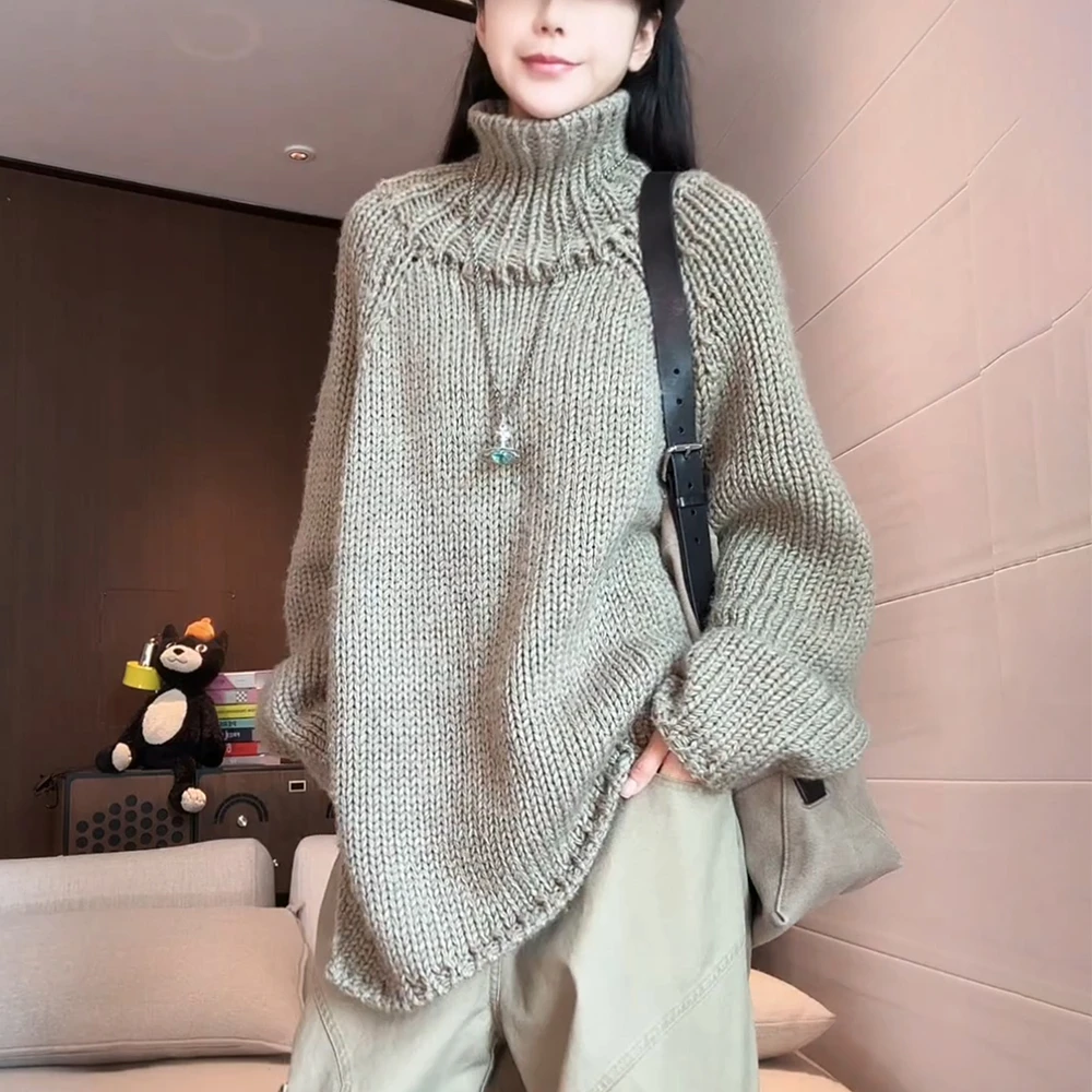 高领毛衣女士秋冬慵懒风宽松洋气减龄显瘦中长款遮屁股针织衫上衣