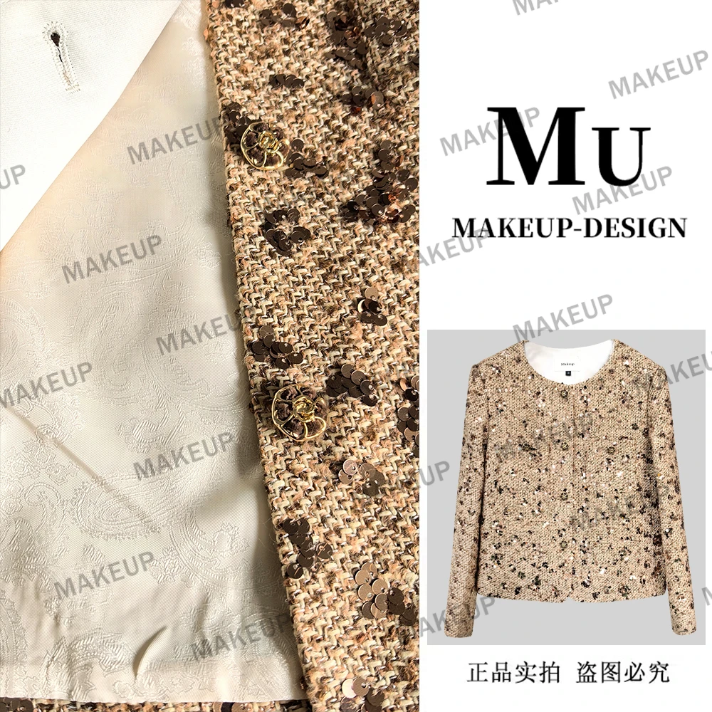 [深圳南油高定]新款欧货设计感重工亮片显瘦气质小香风上衣MU5003