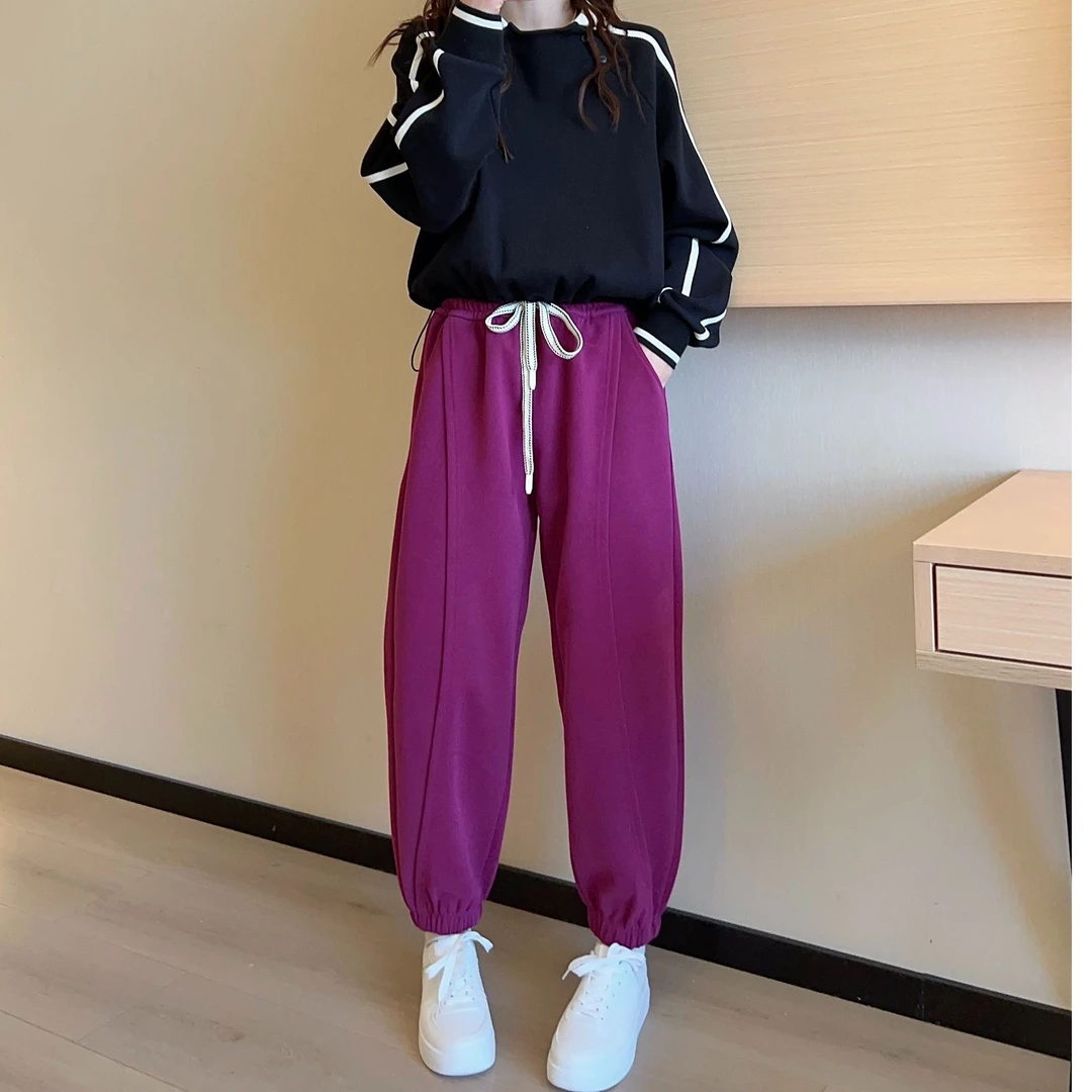 春秋巨显瘦卫裤前拼休闲裤女裤子百搭韩版外穿运动裤