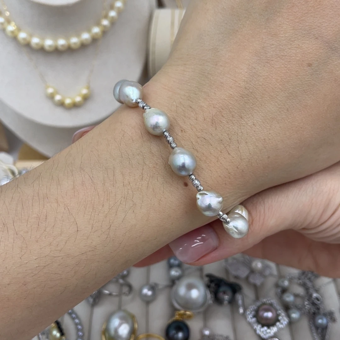 手绳银S925镶嵌海水珍珠