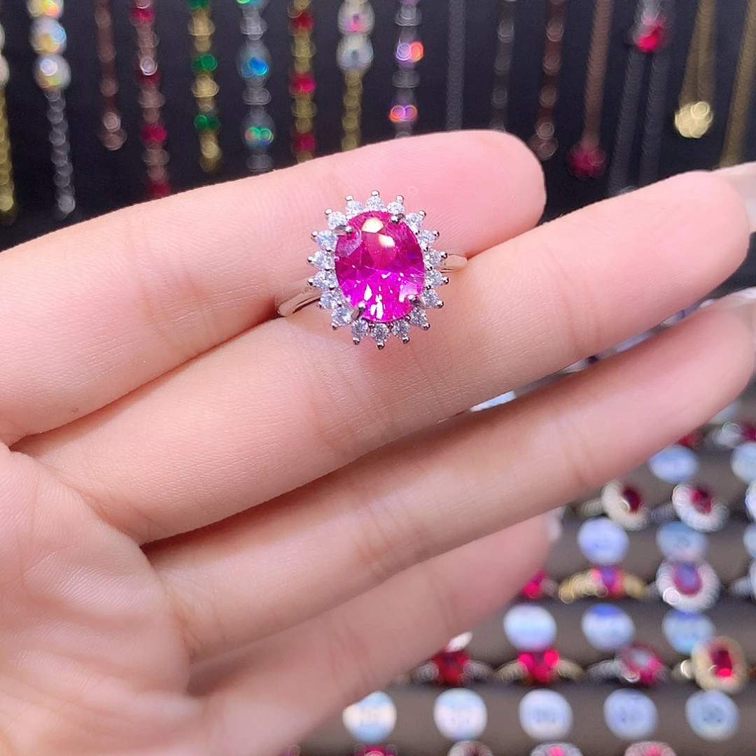 蓝宝石戒指银S925镶嵌白810