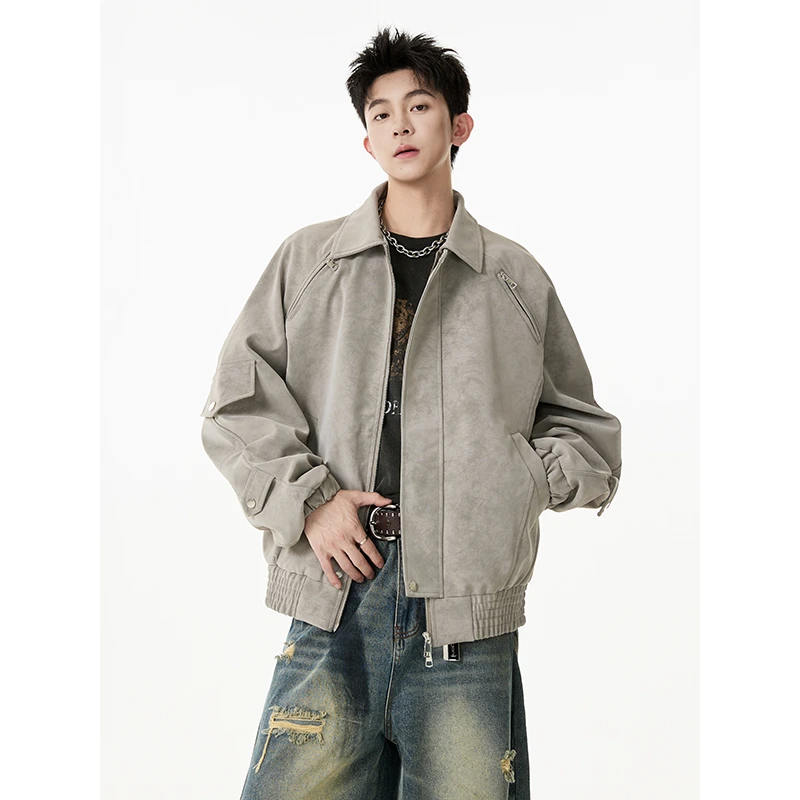 美式夹克男款2025新款潮流皮衣工装翻领复古痞帅高级感机车服外套