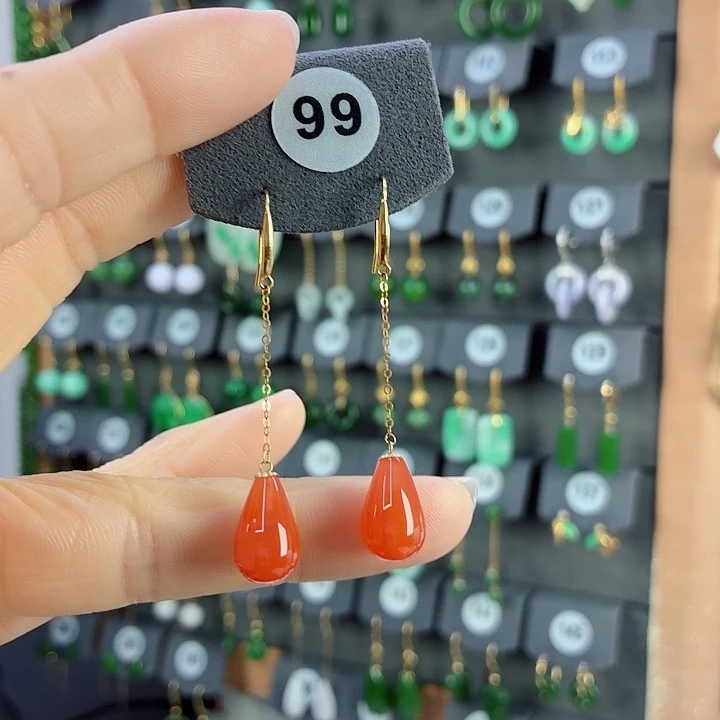 南红玛瑙18K金镶嵌耳饰