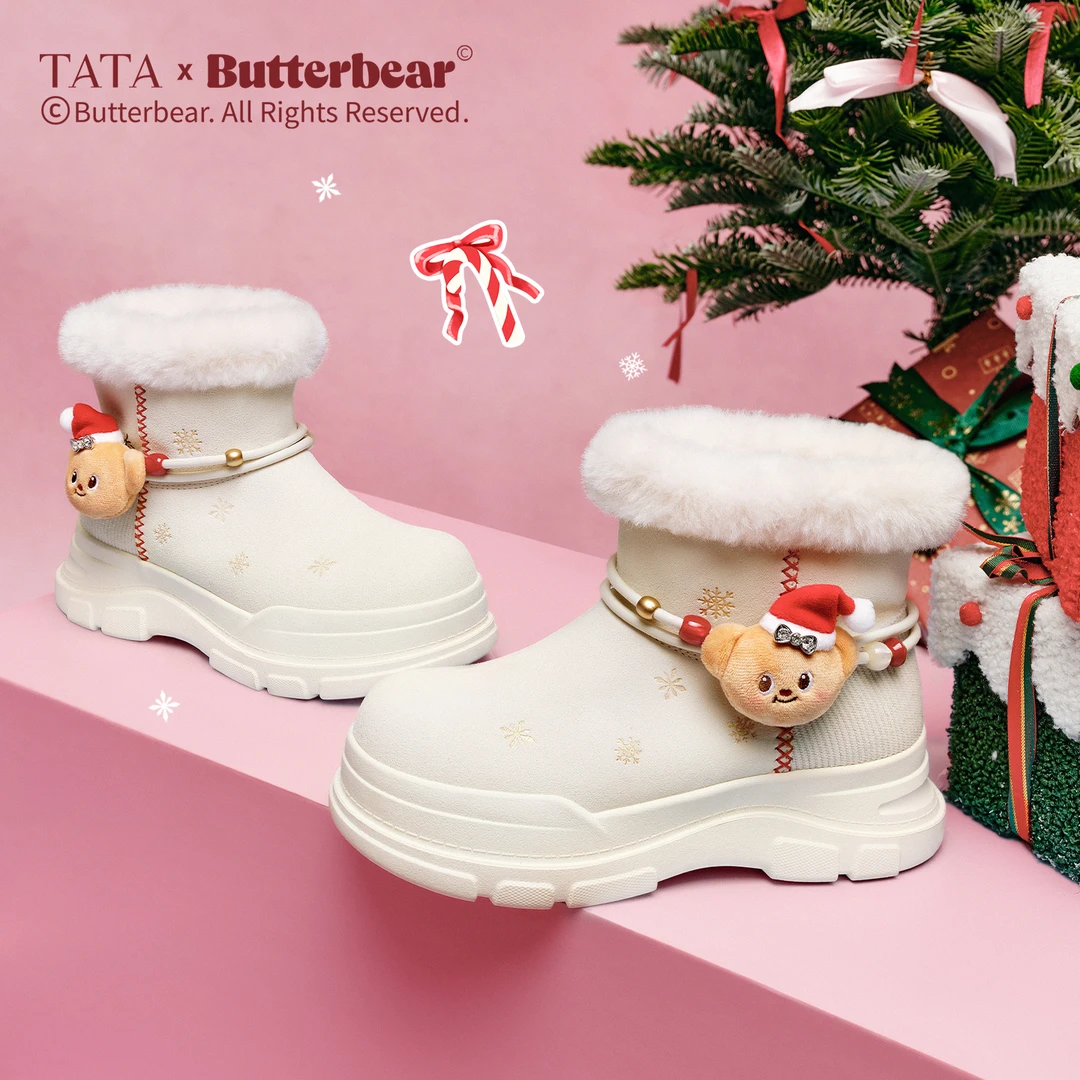 TATA他她黄油小熊2025冬新款商场同款圣诞雪地靴厚底女靴K2F01DD5