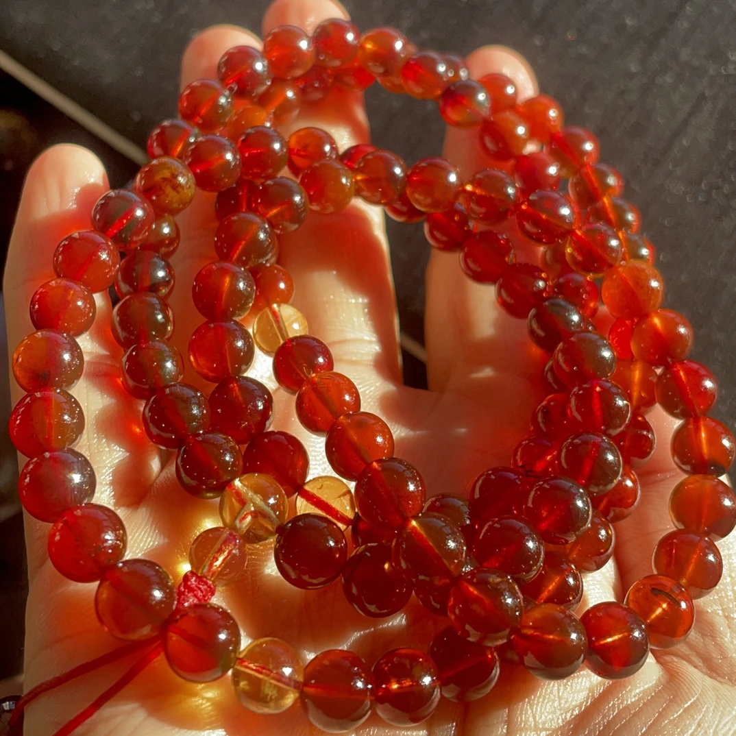1缅甸天然琥珀蜜蜡，血珀樱桃红108佛珠，手链，项链，挂件链！