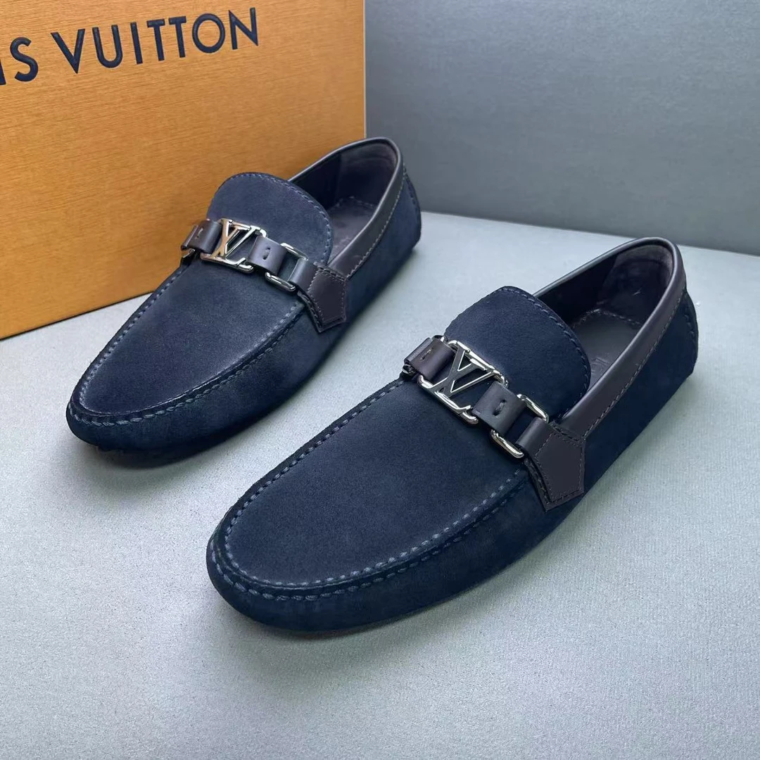 未使用 LouisVuitton/路易威登 藏蓝色麂皮银扣休闲豆豆鞋/39.5码