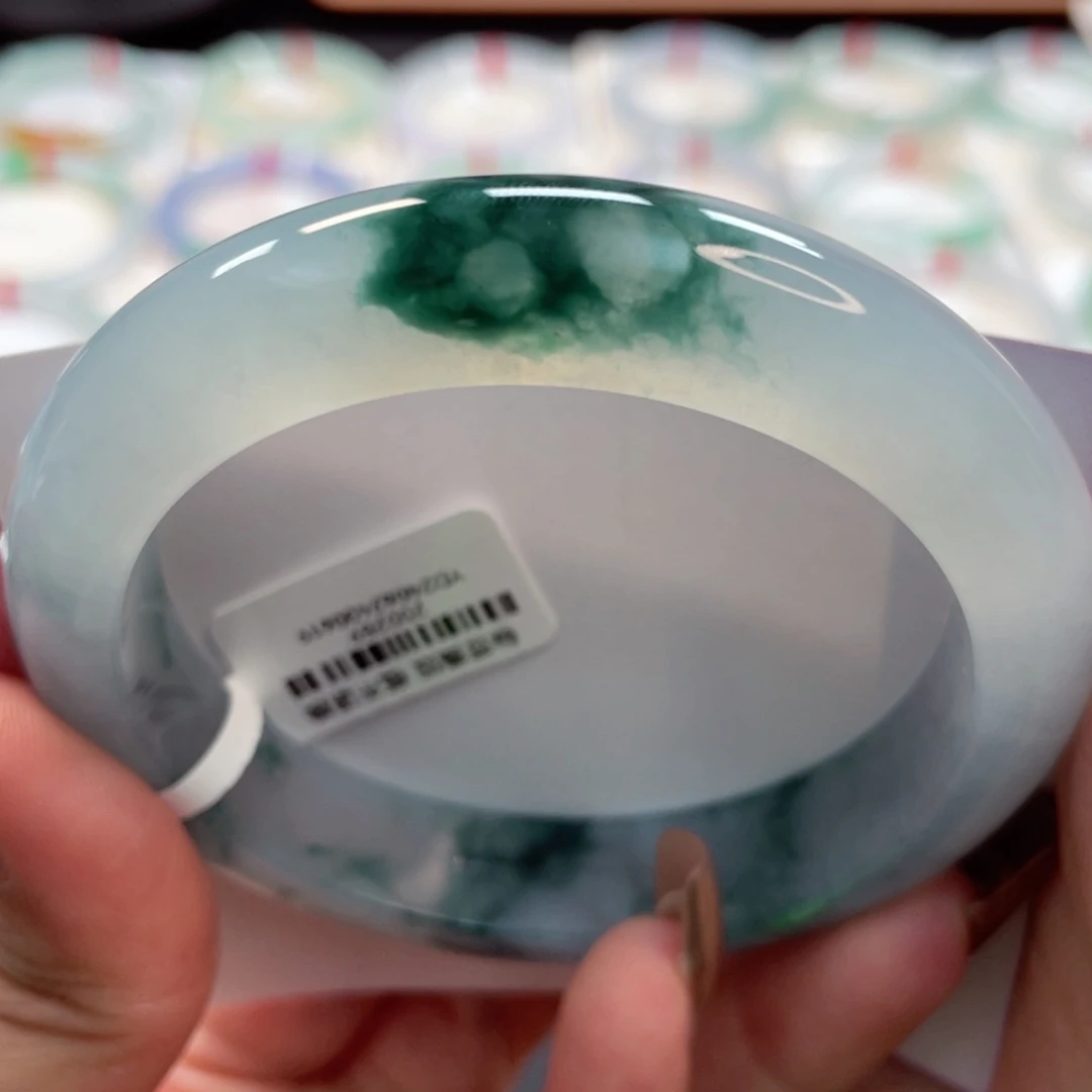 【闪购商品】翡翠手镯未镶嵌冰种起光冰飘蓝花正圈58，17号