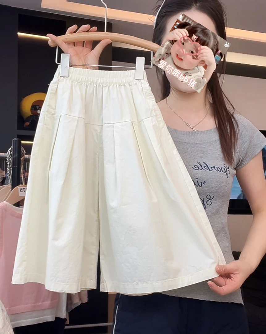 现【松弛有度】阿卷夏儿童韩版洋气花纹刺绣宽松阔腿九分裤MPG6258