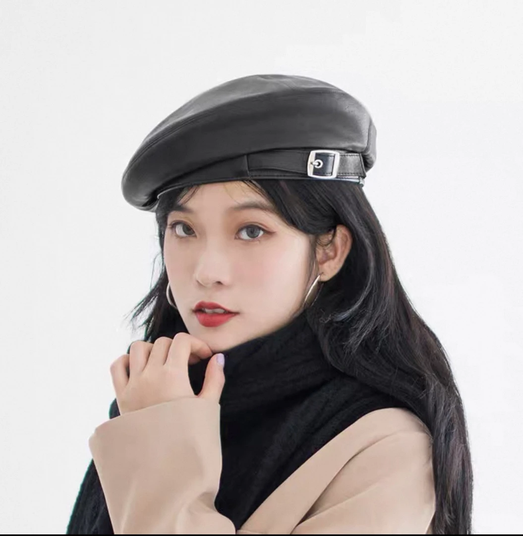 真皮贝雷帽画家帽秋冬