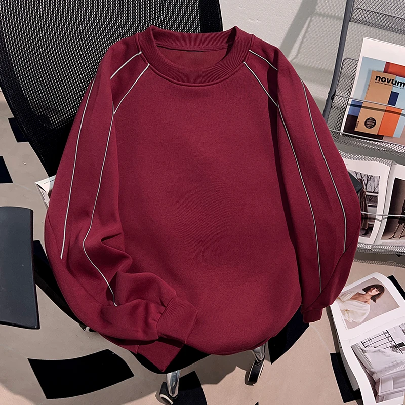 Dekkry潮牌纯色个性时尚新款秋冬季拉线圆领卫衣加厚加绒男女上衣