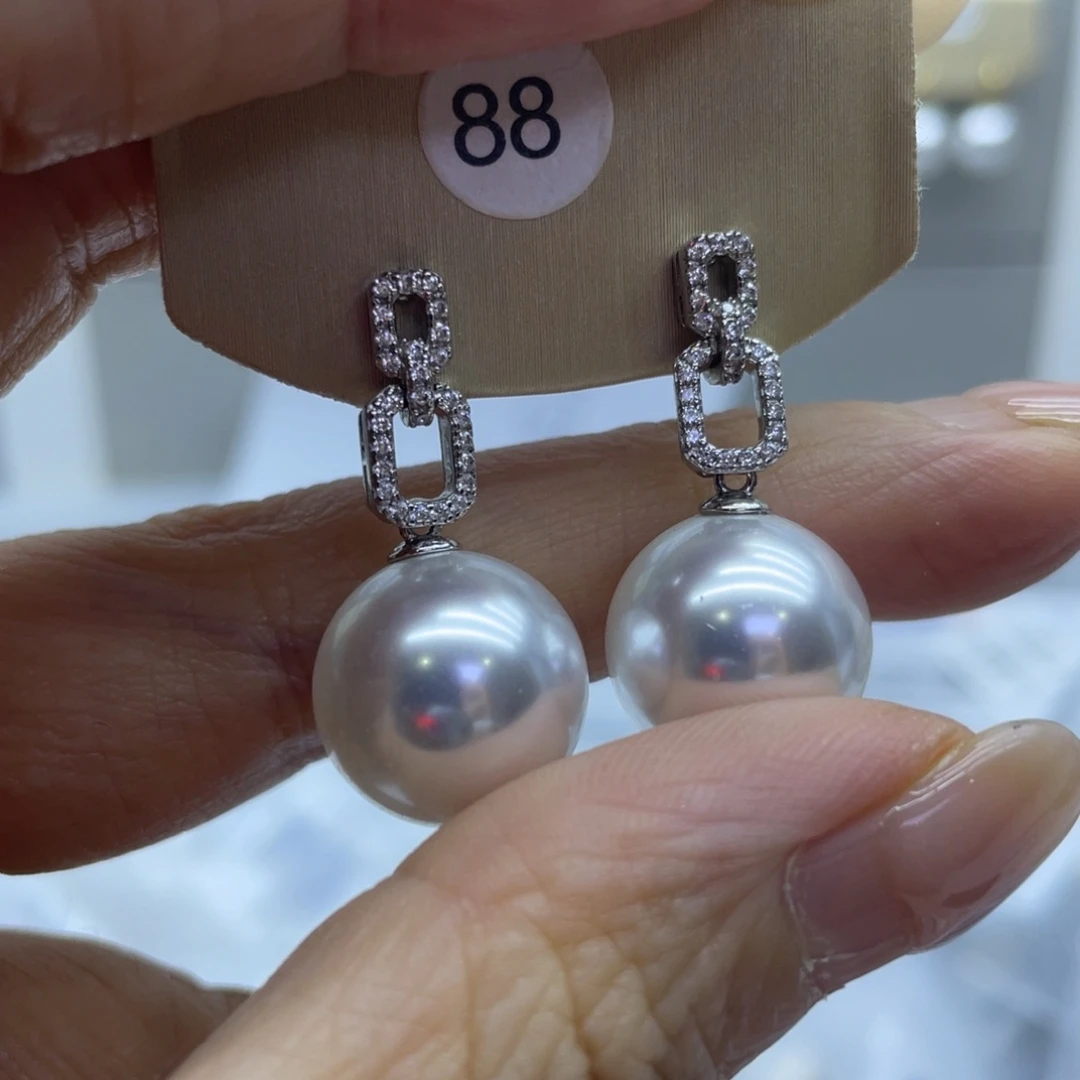 耳饰银S925镶嵌淡水珍珠