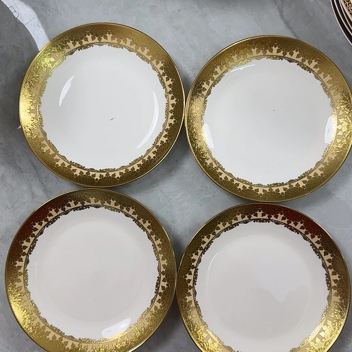 瓷7.5英寸金边浅盘4个微瑕