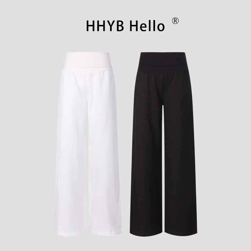 HHYB Hello2025夏季新款百搭翻腰时尚休闲裤拖地长裤女Q254202