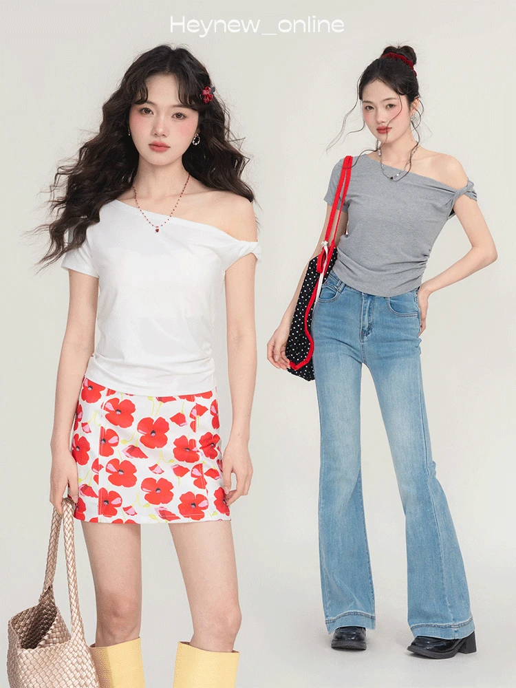 【新款上新】辣妹单肩扭结T恤-5C1217