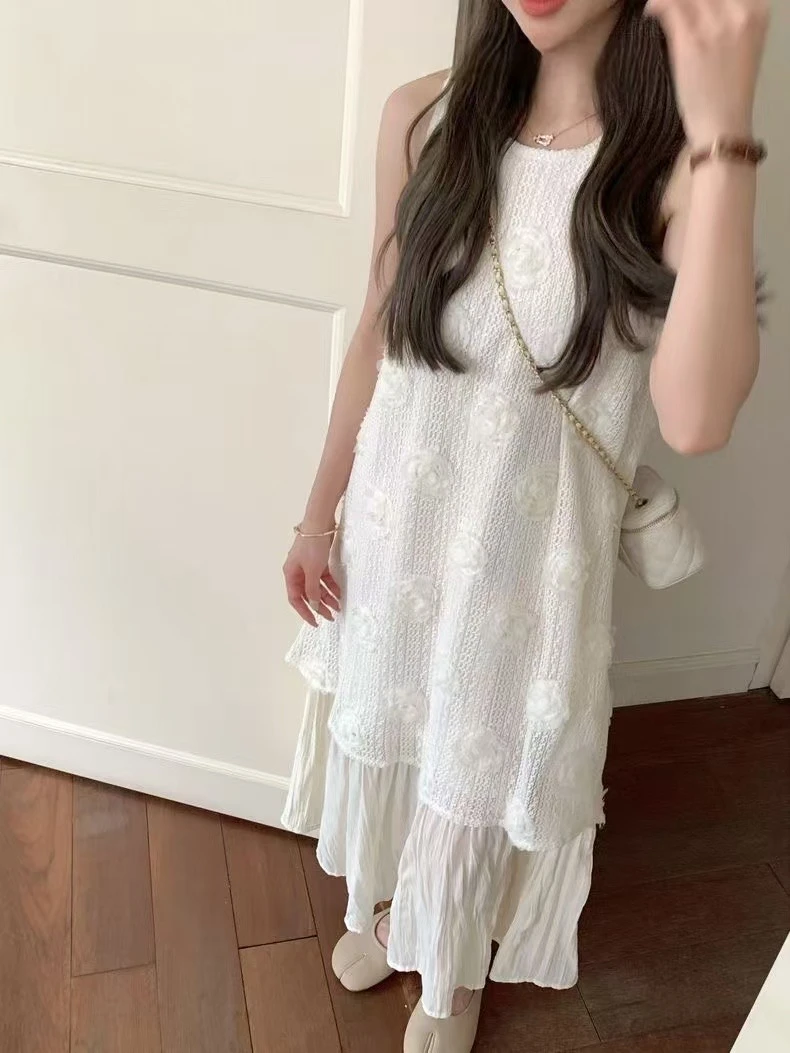 吊带裙连衣裙女夏季法式短袖两件套百搭小众温柔风显瘦气质长裙子